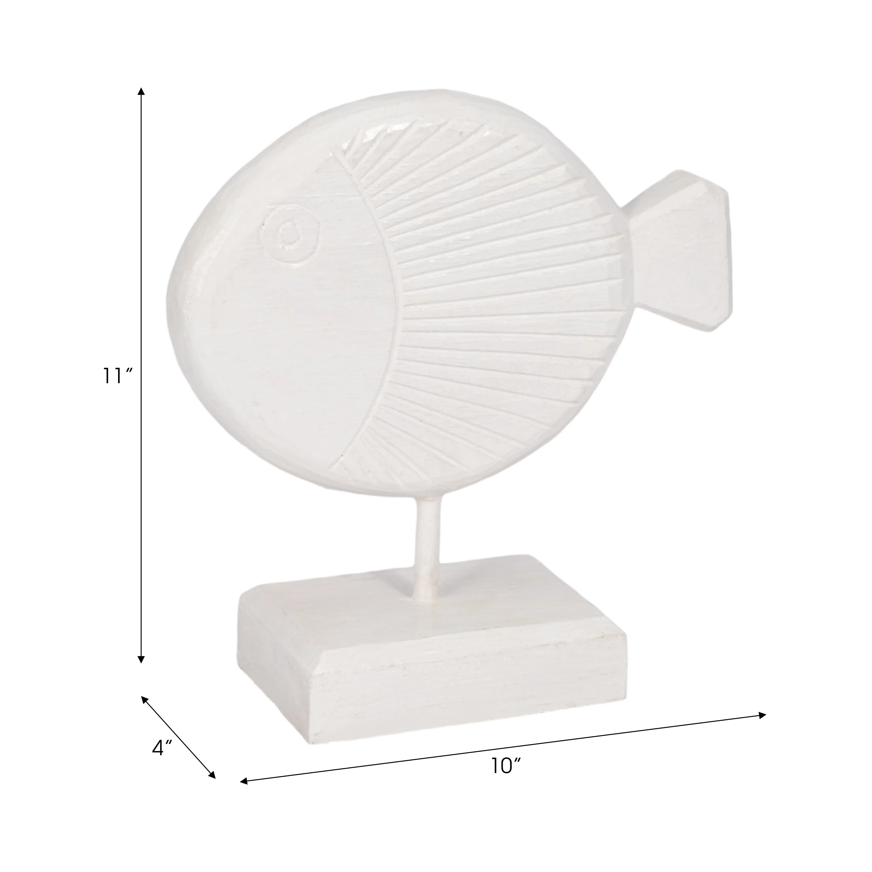 Wood, 11" Fish On Stand, White