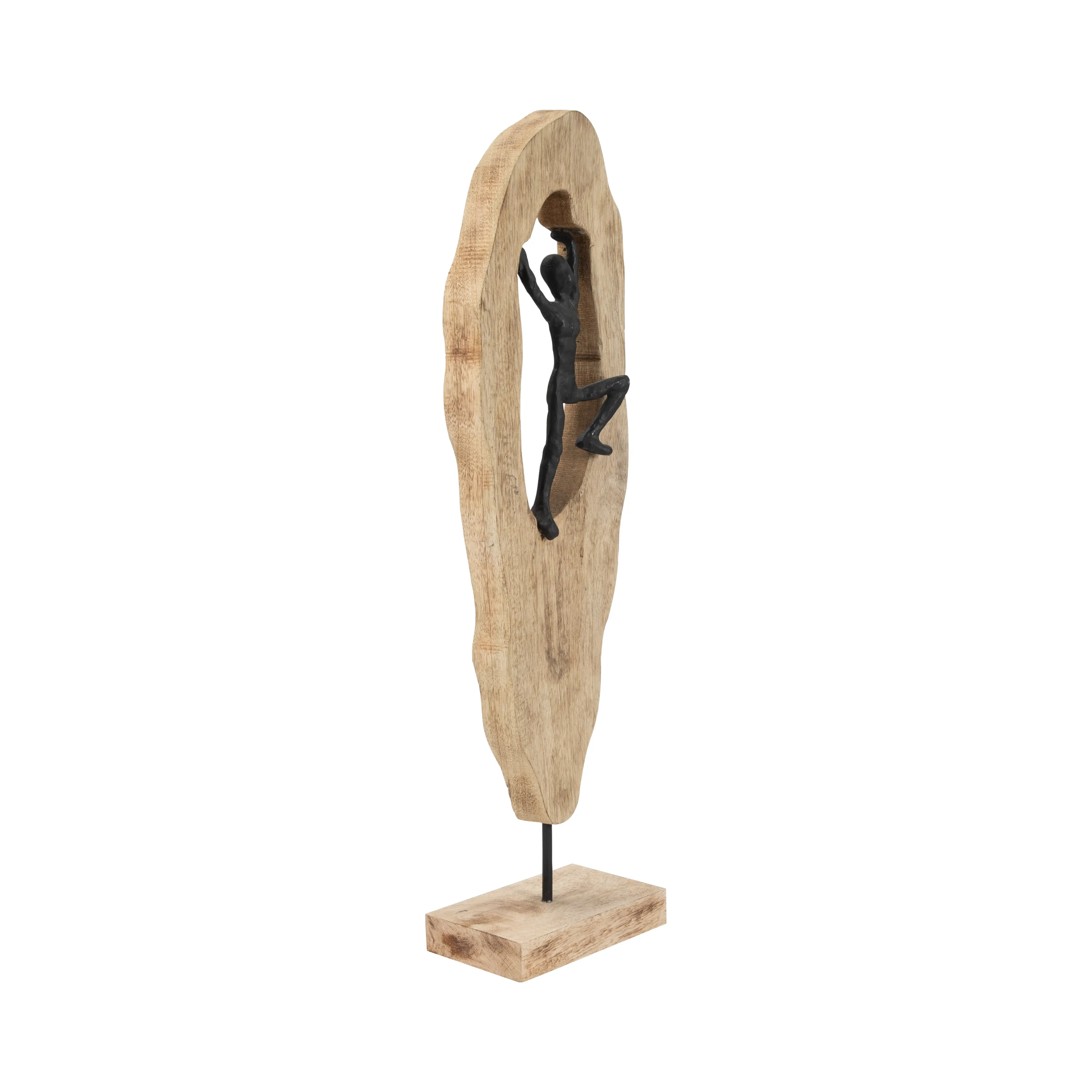 WOOD, 25" MAN CLIMBING ON LOG, NATURAL