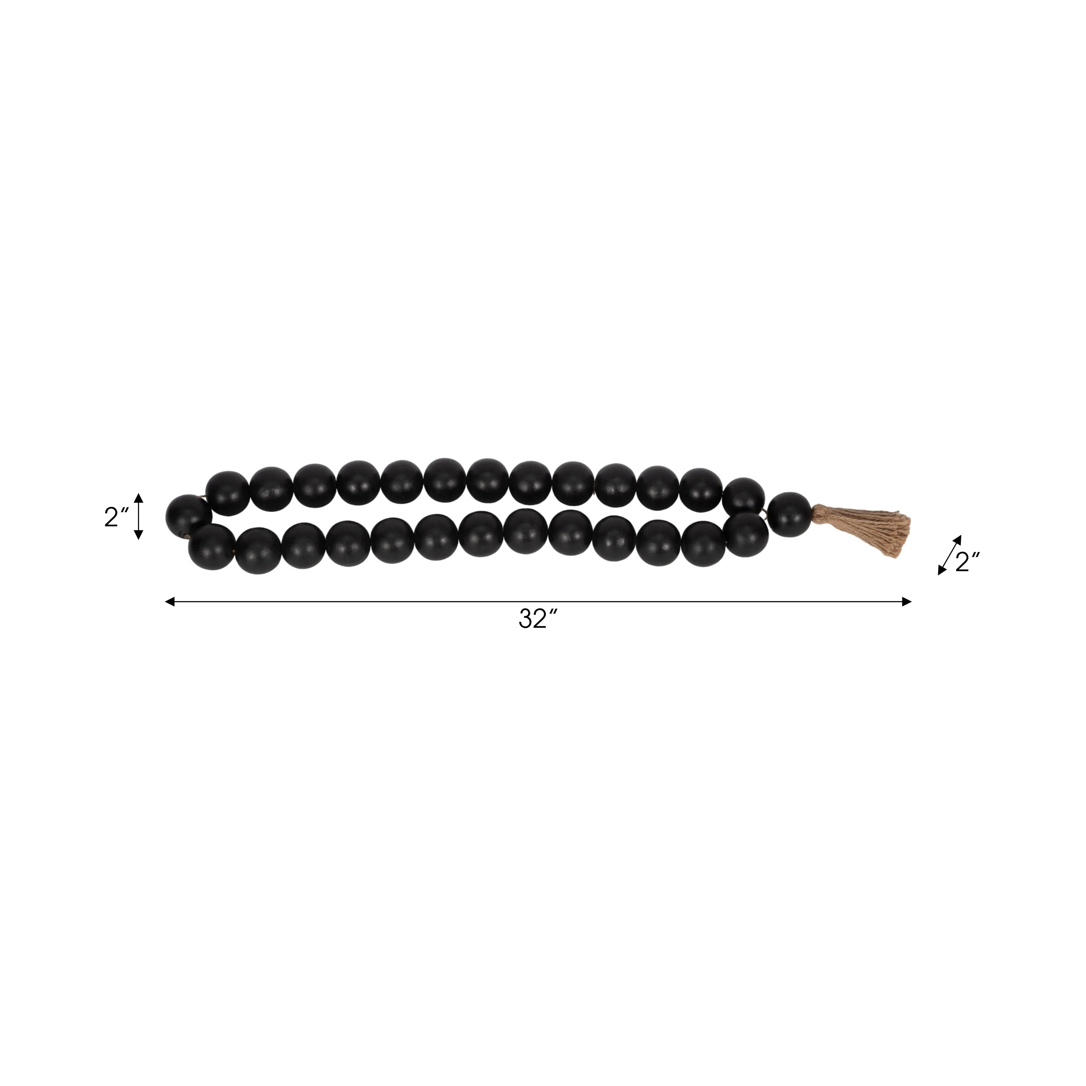 WOOD, 28" 2" DBL BEADED GARLAND W/ TASSEL, BLACK