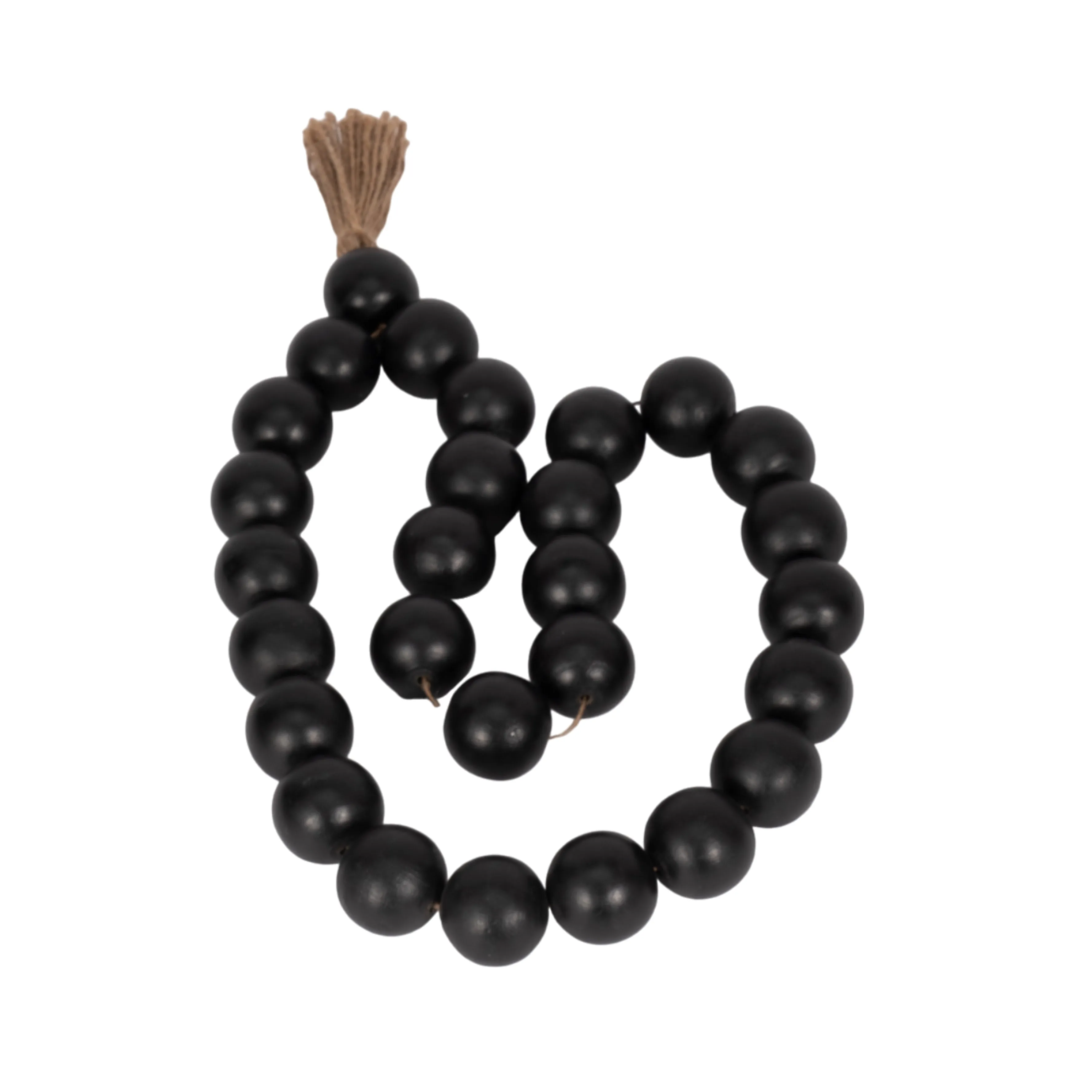 WOOD, 28" 2" DBL BEADED GARLAND W/ TASSEL, BLACK