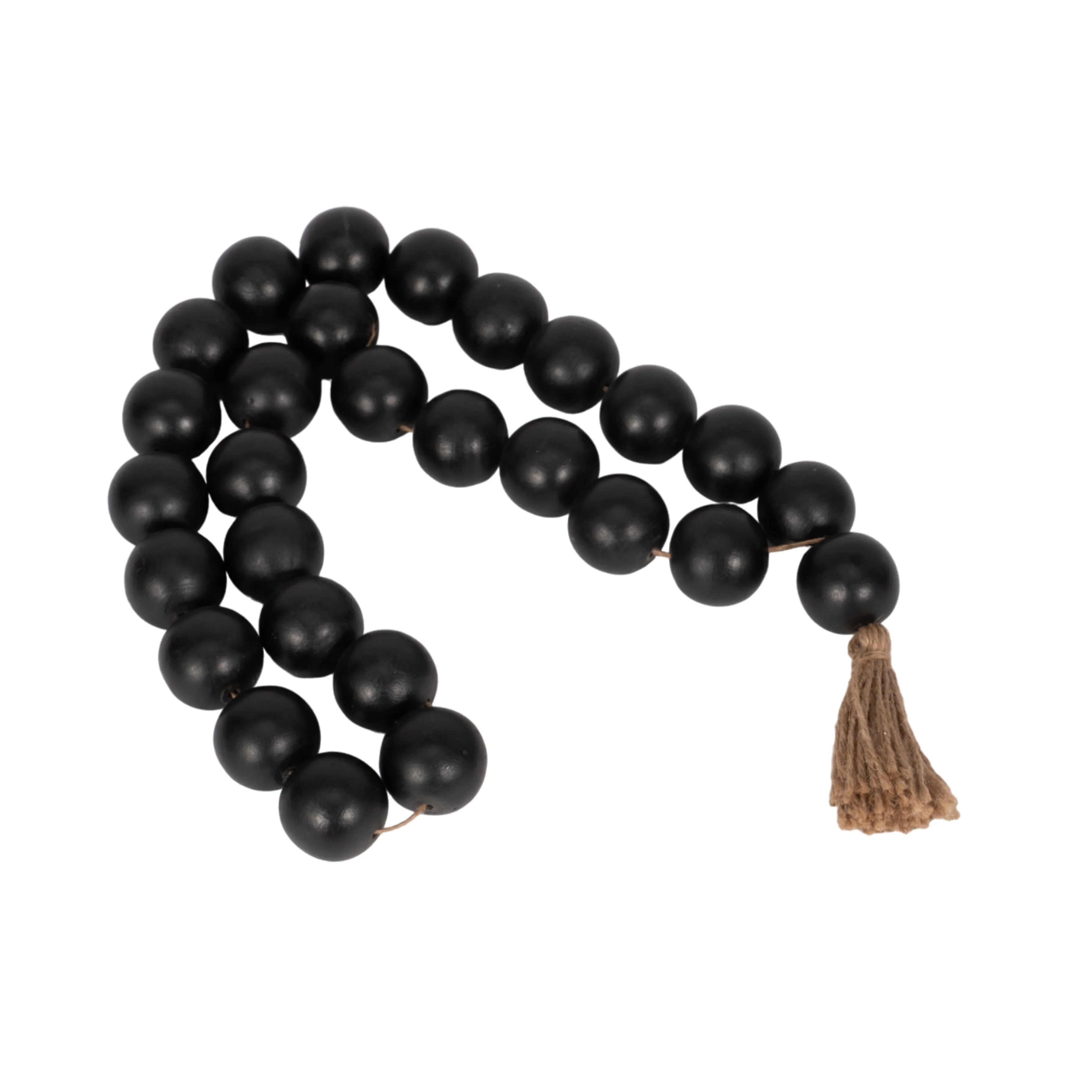 WOOD, 28" 2" DBL BEADED GARLAND W/ TASSEL, BLACK