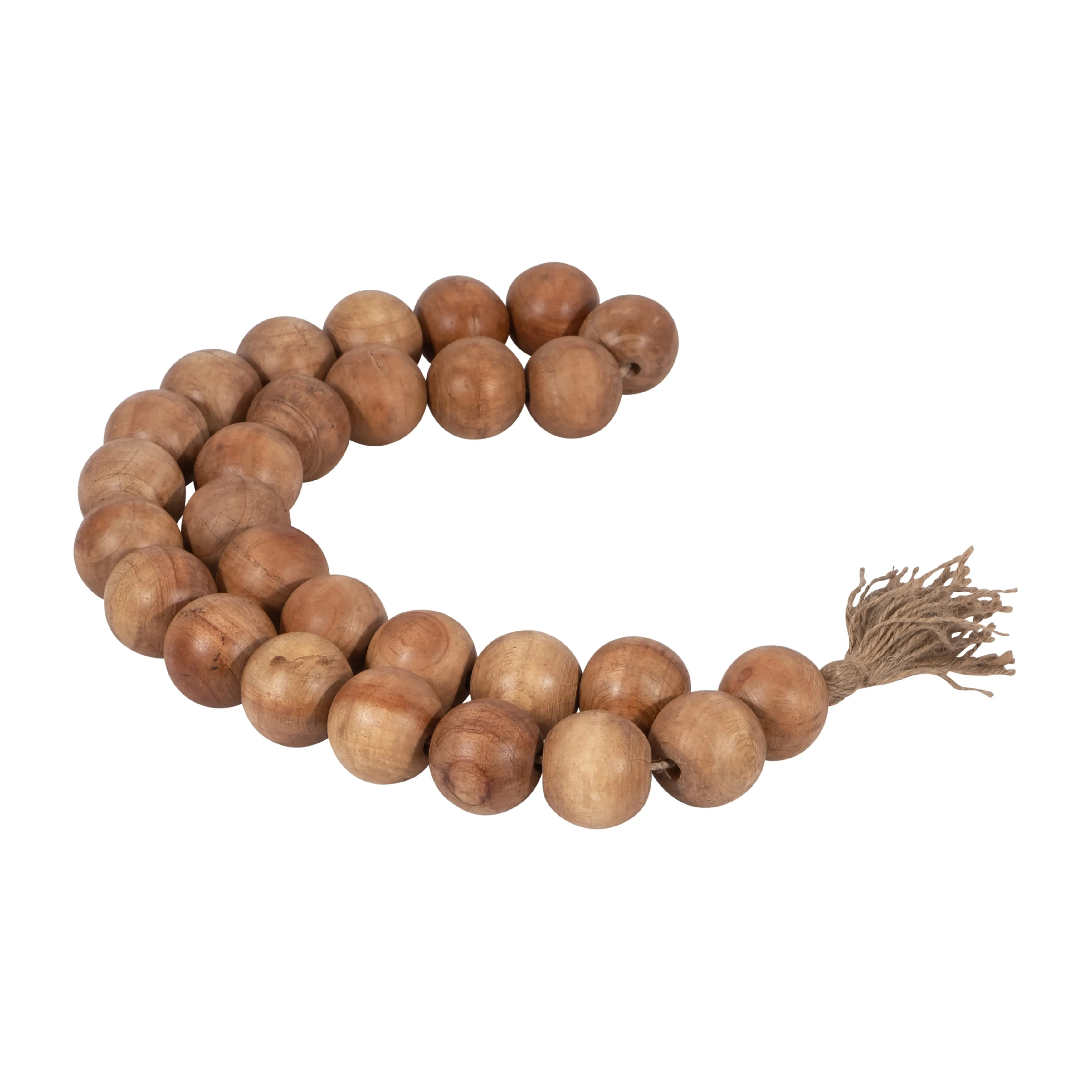 WOOD, 28" LARGE BEADED GARLAND W/ TASSEL, NATURAL