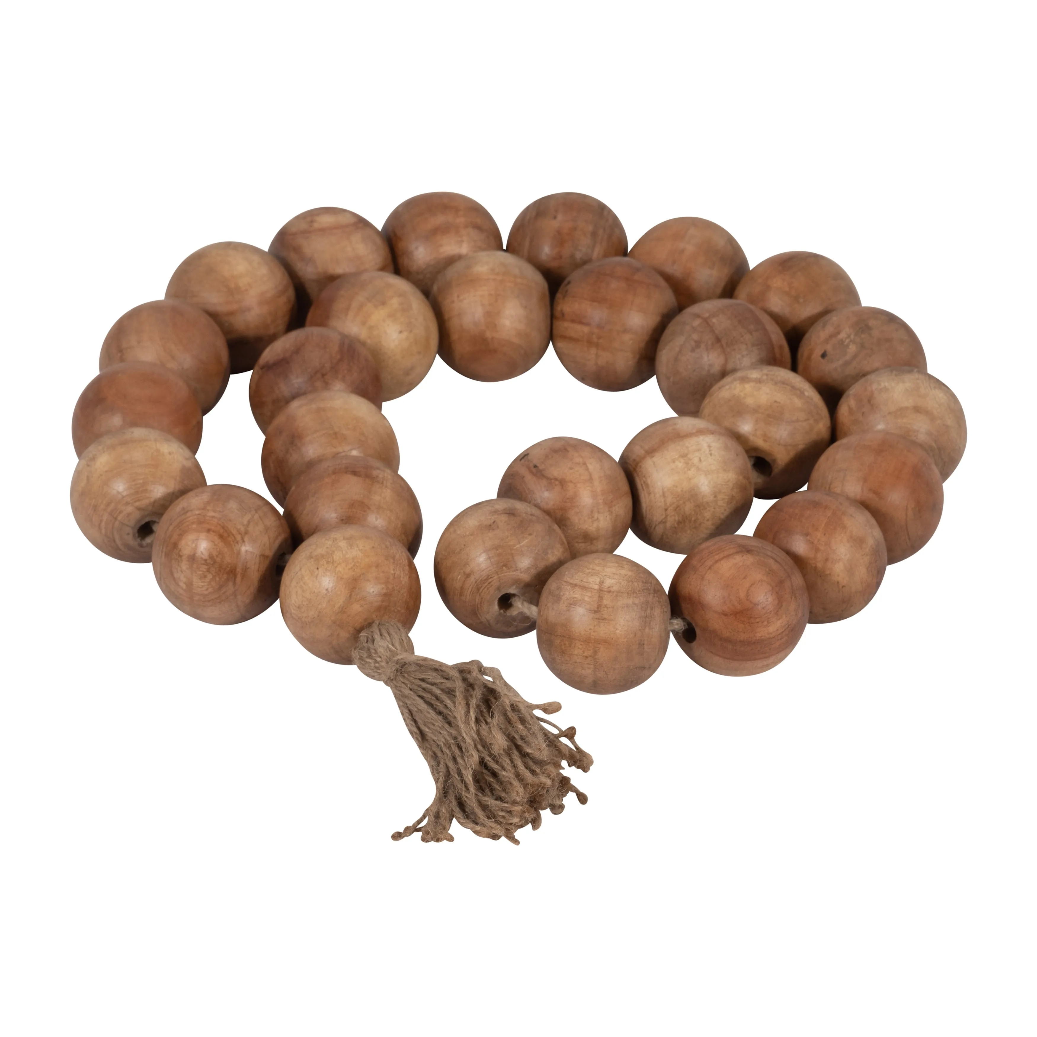 WOOD, 28" LARGE BEADED GARLAND W/ TASSEL, NATURAL
