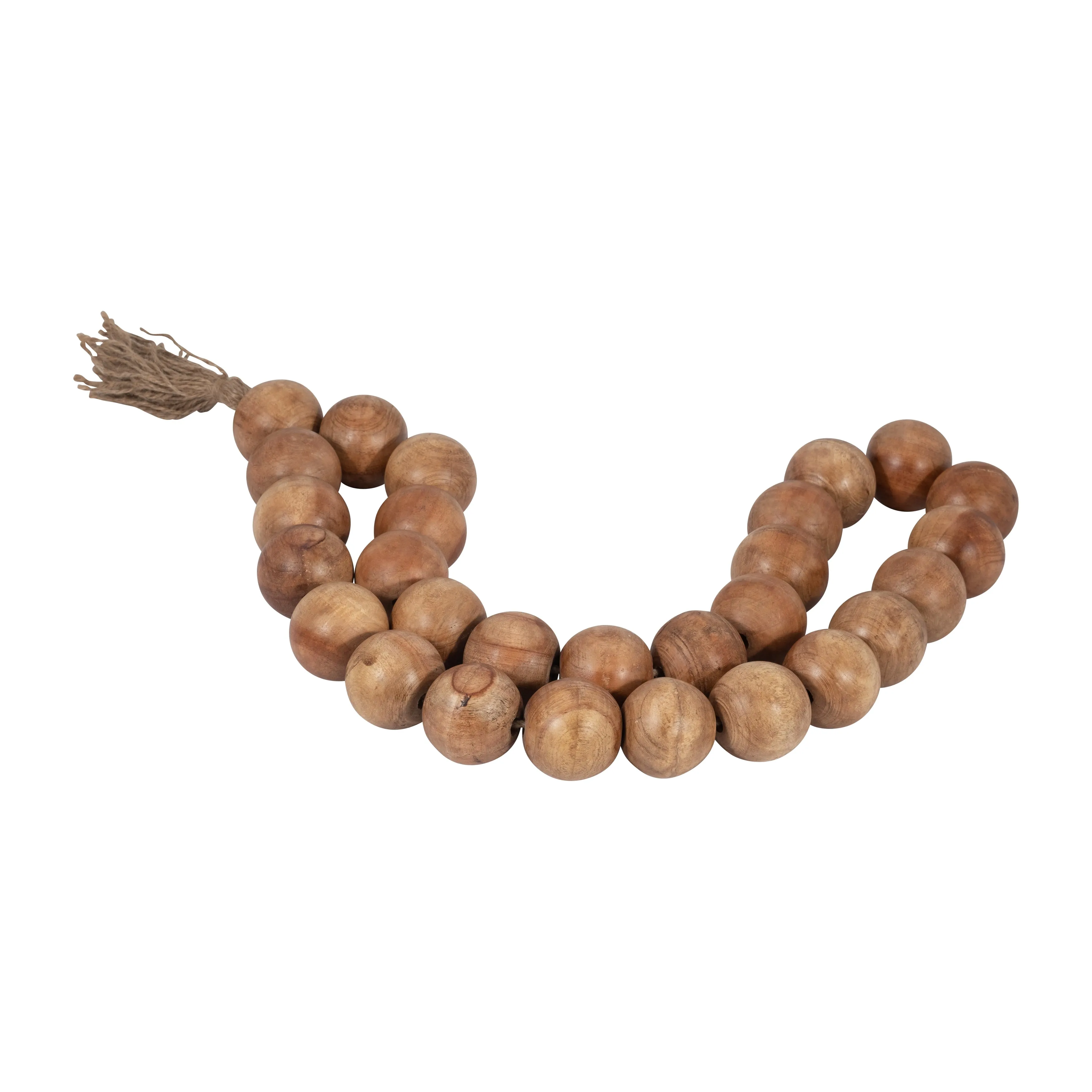 WOOD, 28" LARGE BEADED GARLAND W/ TASSEL, NATURAL
