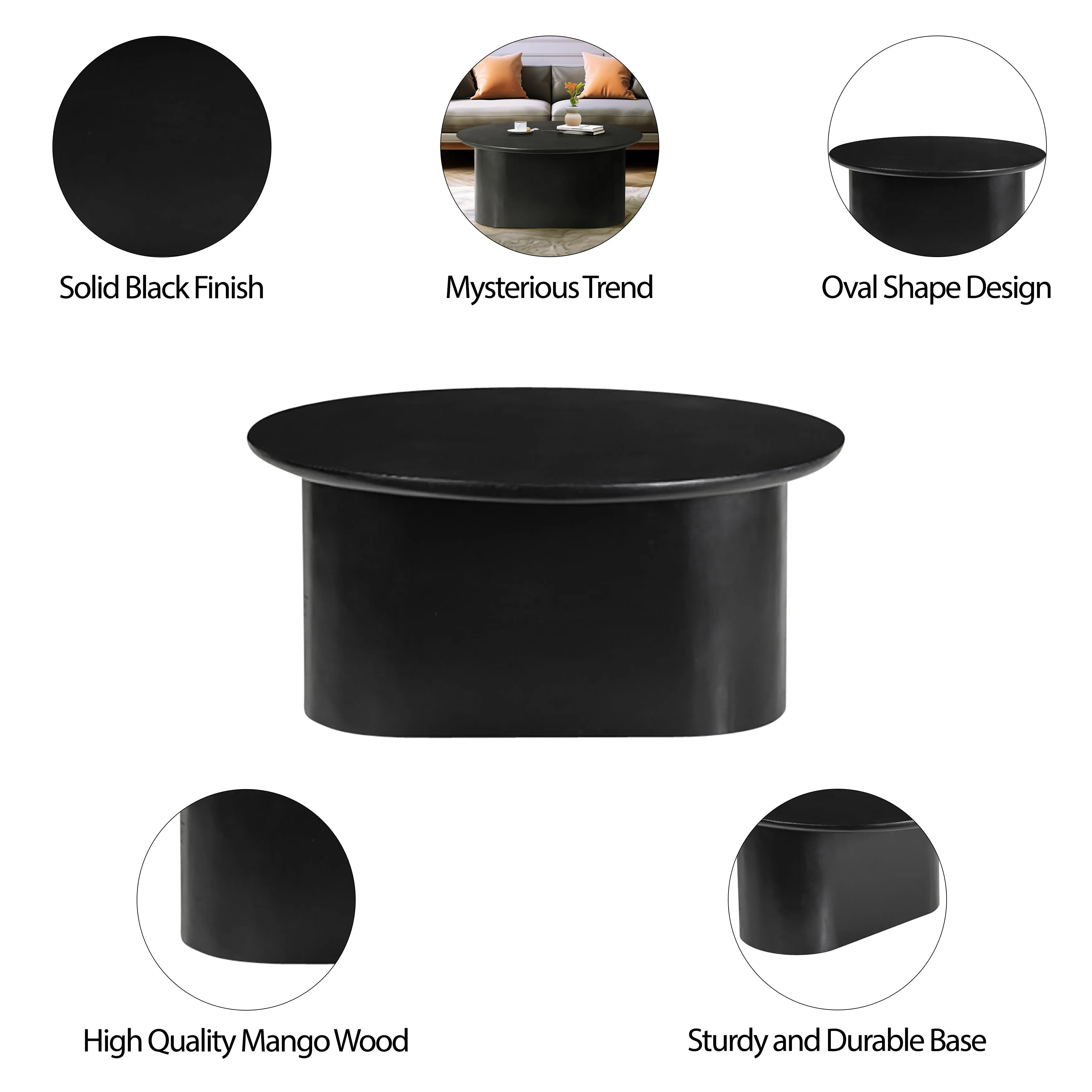 WOOD, 31" MINIMALIST COFFEE TABLE, BLACK