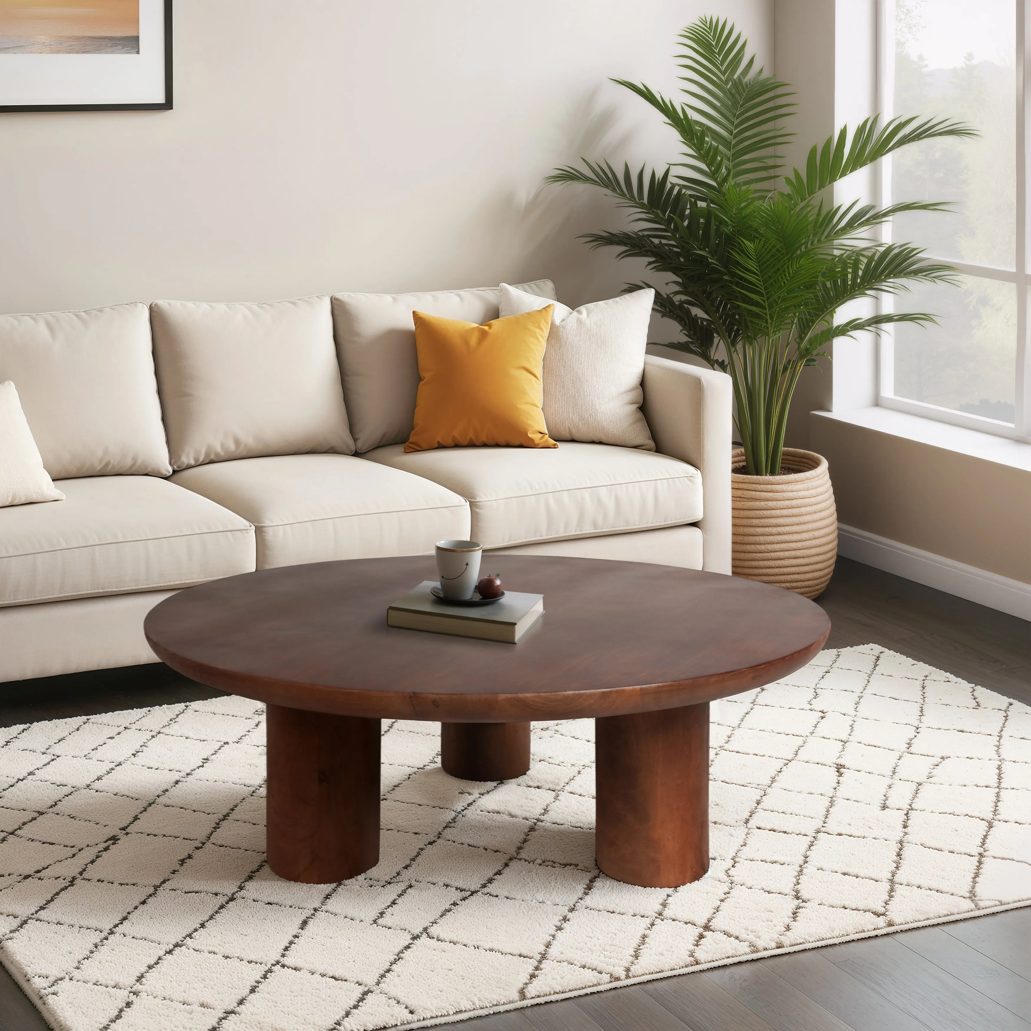 Wood, 35"D  Modern Farmhouse Side Table, Brown Kd