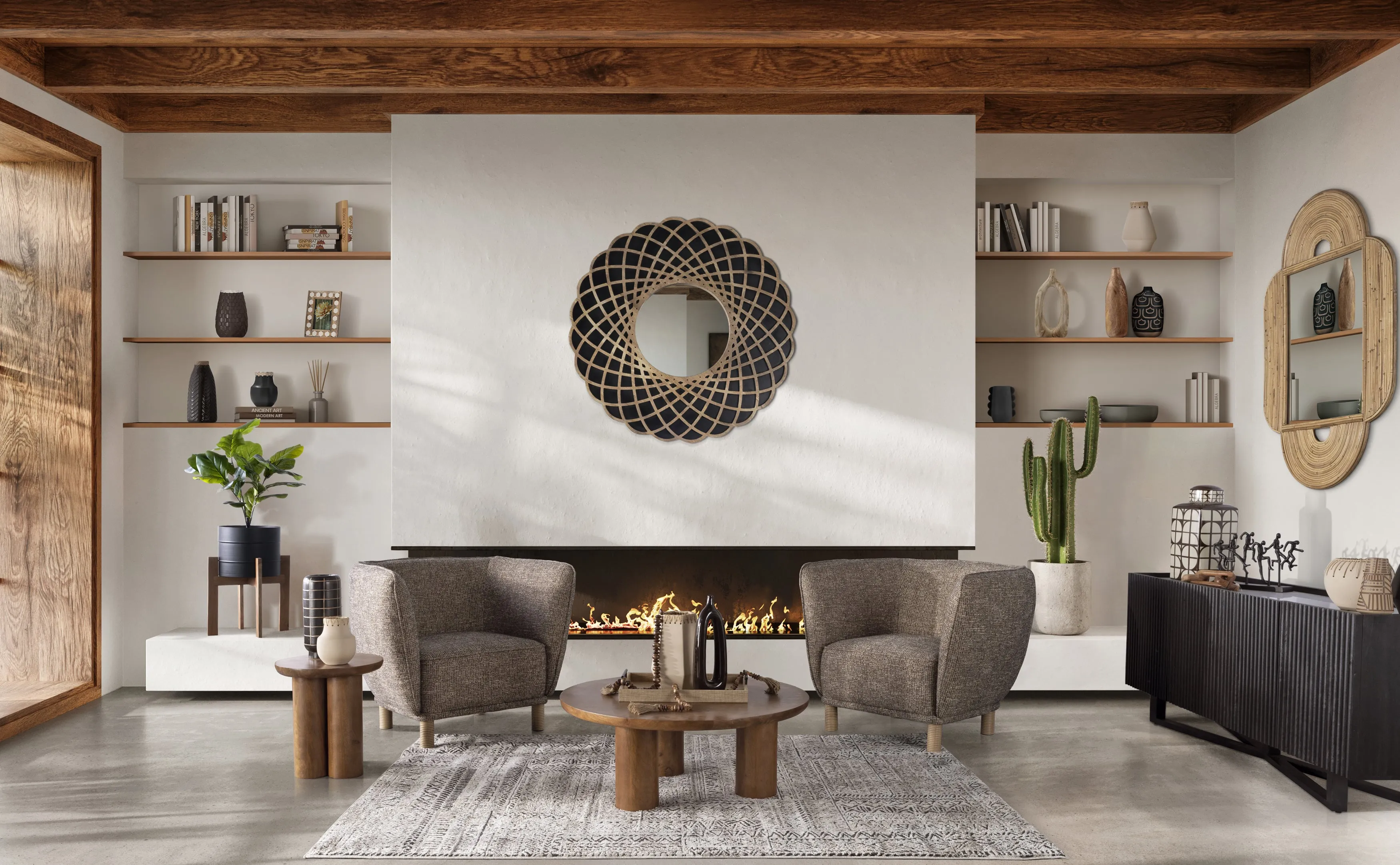 Wood, 35"D  Modern Farmhouse Side Table, Brown Kd