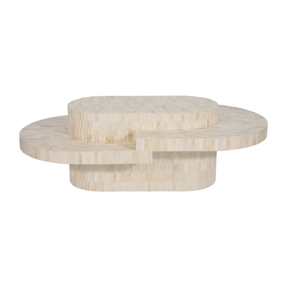 WOOD, 49" CARVED INLAY COFFEE TABLE, NATURAL