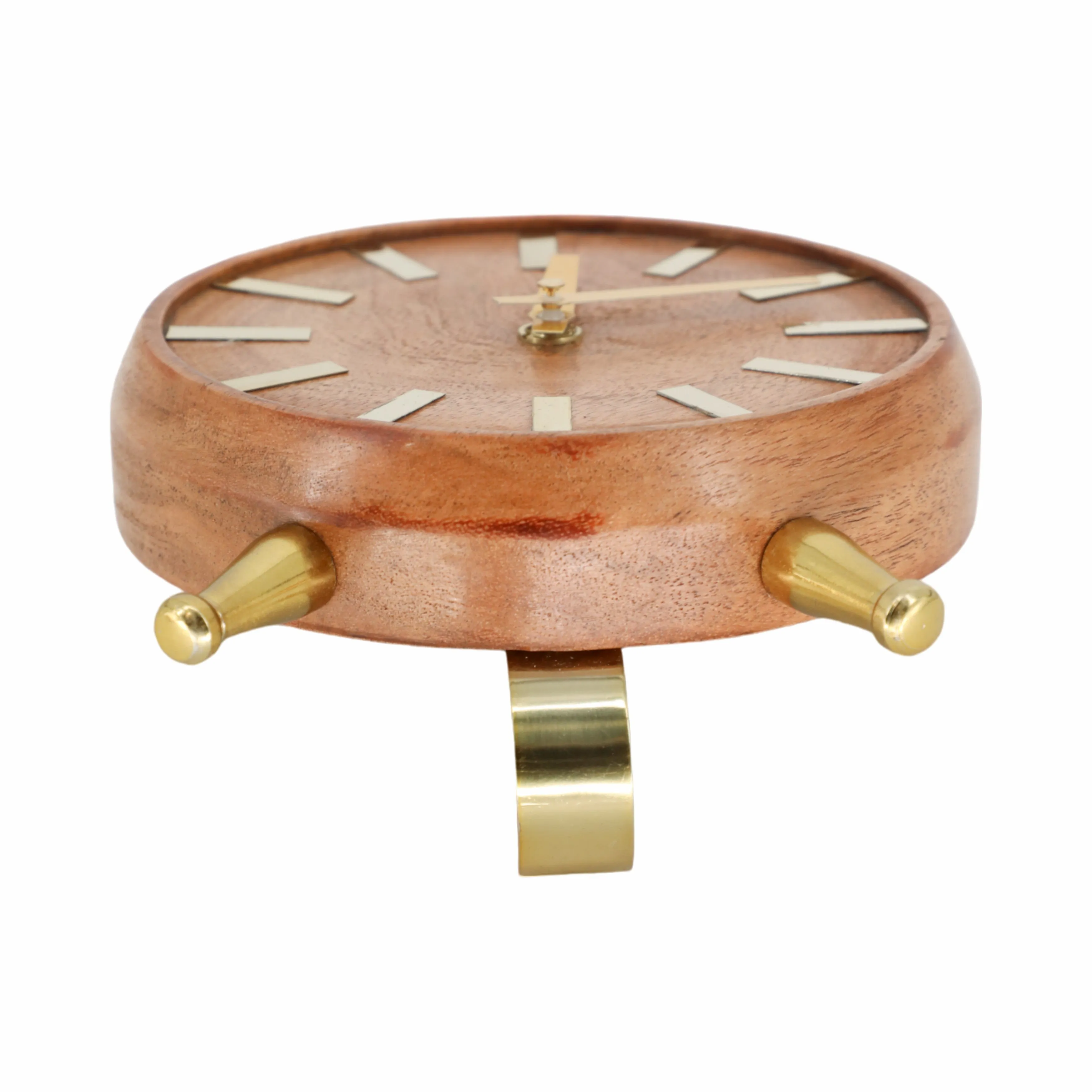 WOOD 6'' GOLD TABLE CLOCK, BROWN
