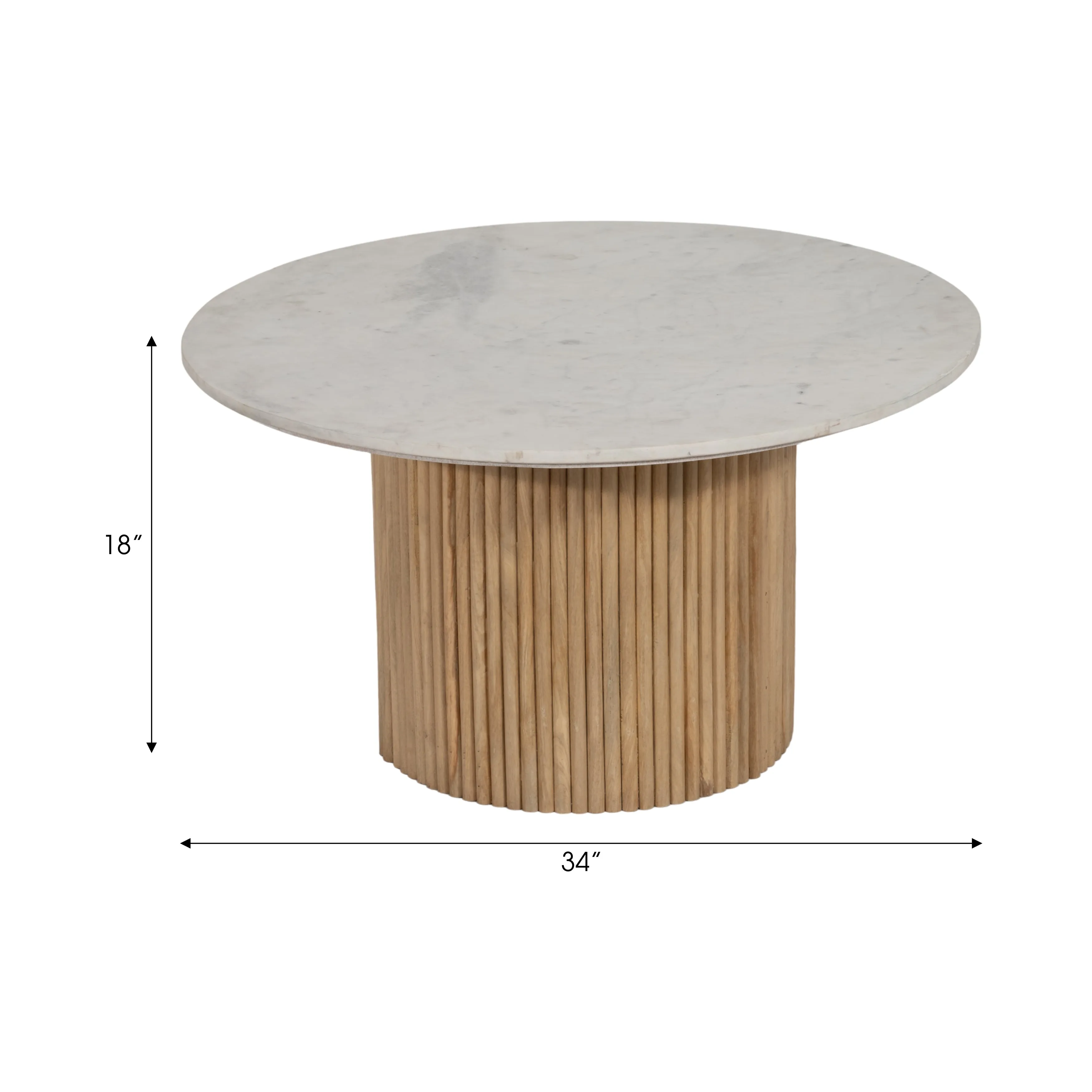 Wood/Marble, 34"D Reeded, Coffee Table, Nat/Wh Kd